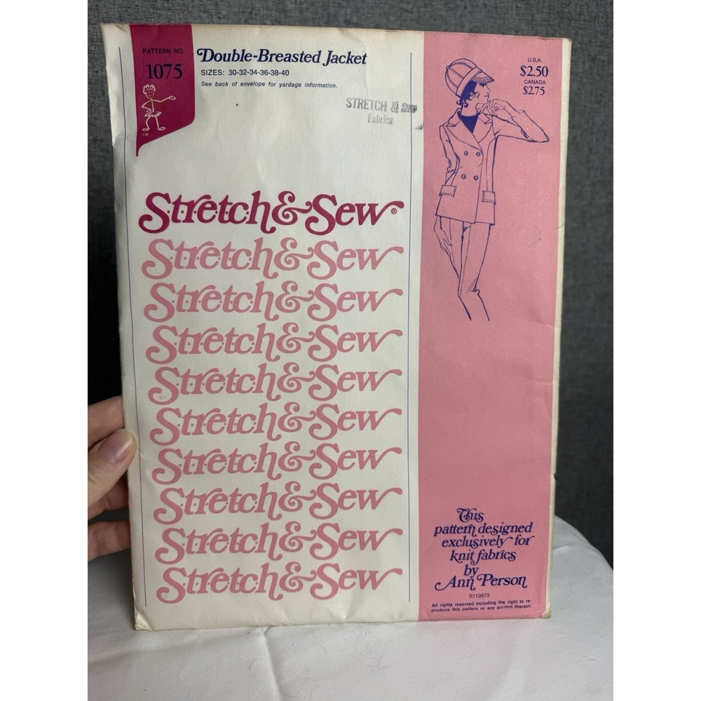 Vintage 70s Stretch & Sew Sewing Pattern 1075 Double Breasted Jacket‎ Uncut